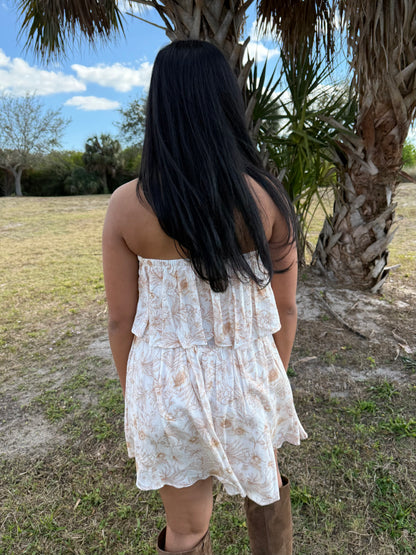 Delilah Floral Strapless Romper in Ivory & Rust