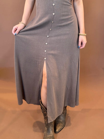 Chloe Sleeveless Maxi Dress in Chocolate Brown