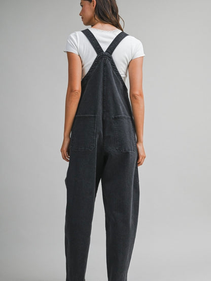 Shiloh Barrel Overalls in Black Denim