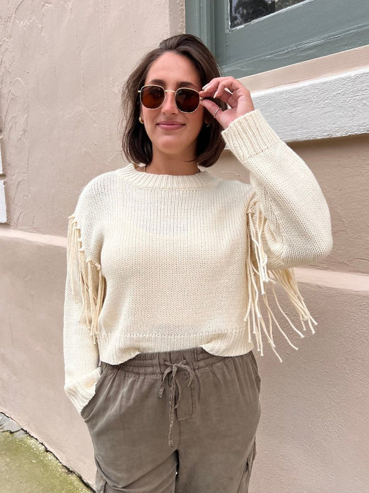 WILLOW FRINGE SWEATER IN CREAM