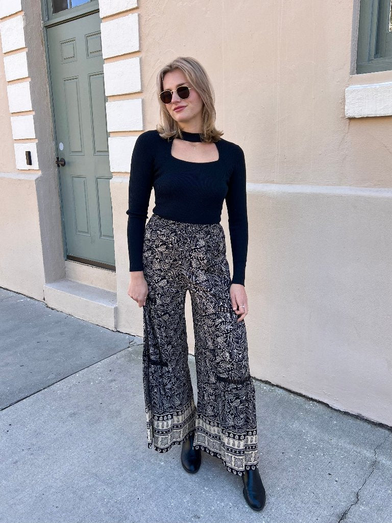 JUNO PRINTED PANTS IN BLACK