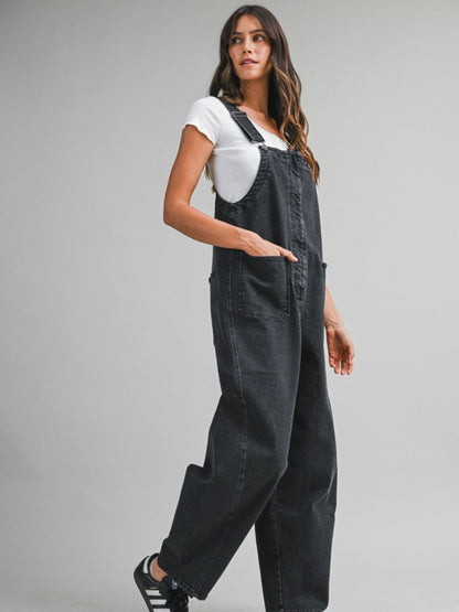 Shiloh Barrel Overalls in Black Denim