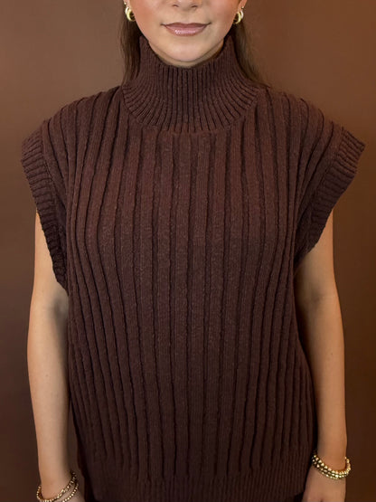 Iris Sleeveless Turtleneck Oversized Sweater in Chocolate Brown