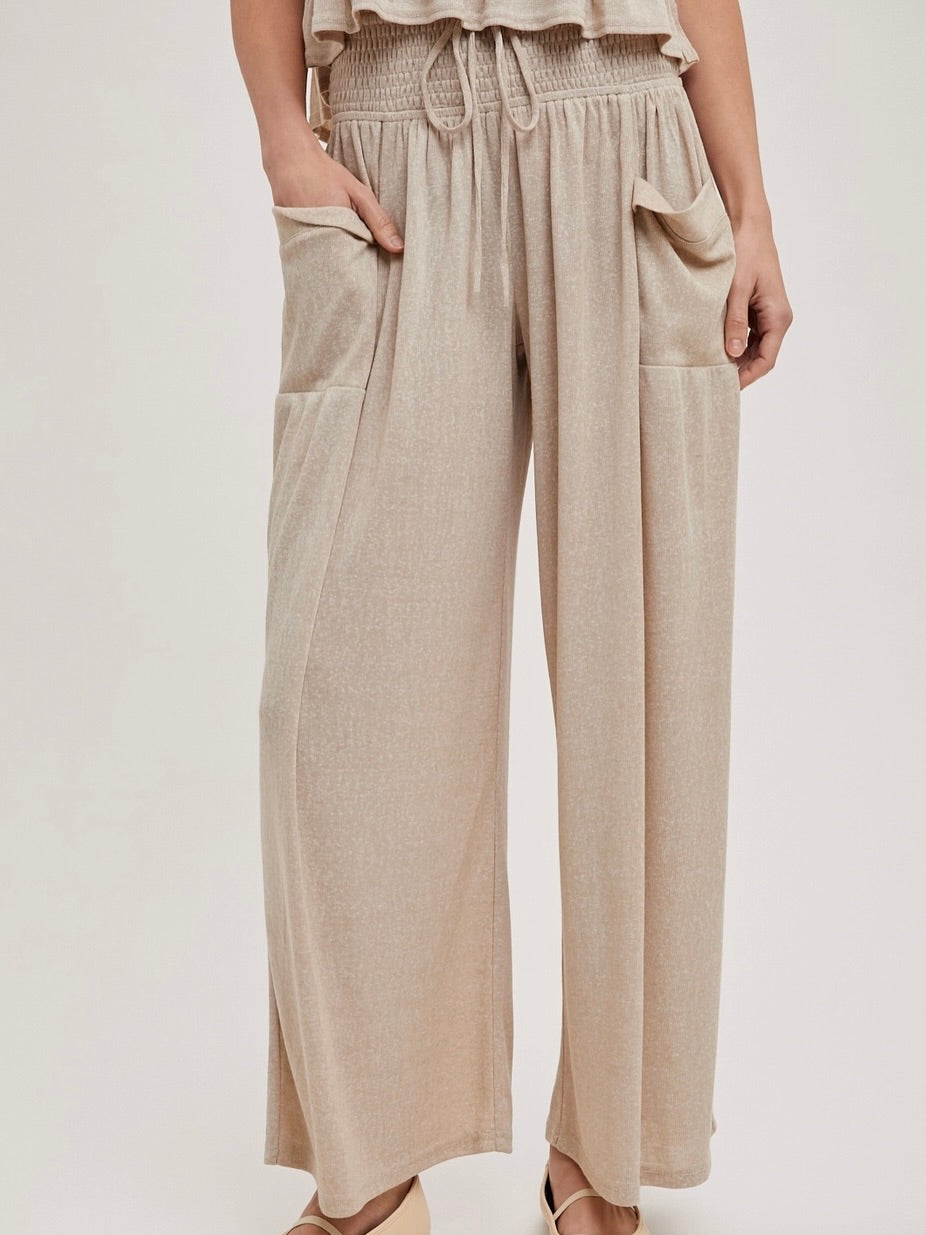 Willa Wide Leg Elastic Pants in Beige