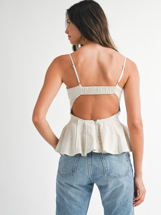 June Linen Peplum Corset Top in Taupe
