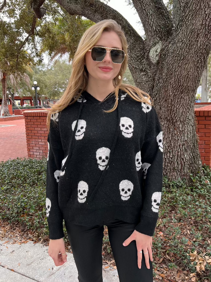 Pirate Black Sweater Hoodie with White Skulls