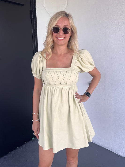 Phoebe Puff Sleeve Mini Dress in Sage Green