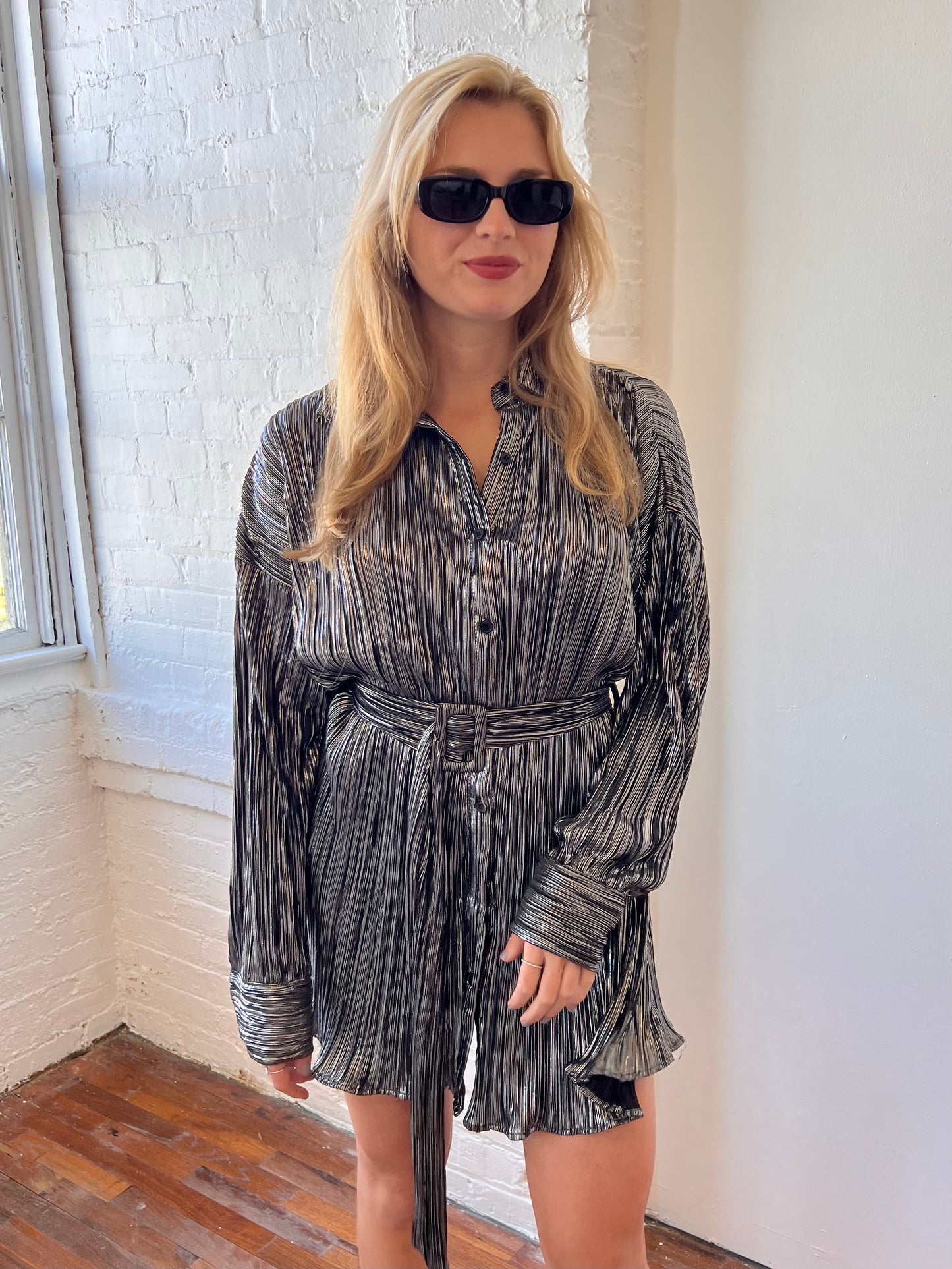 CHIARA SHIRT DRESS IN GUNMETAL