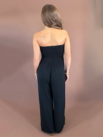 Emma Strapless Front Tie Jumpsuit in Black