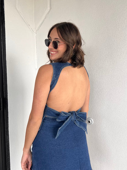 MADDEN OPEN BACK TIE TOP IN DENIM