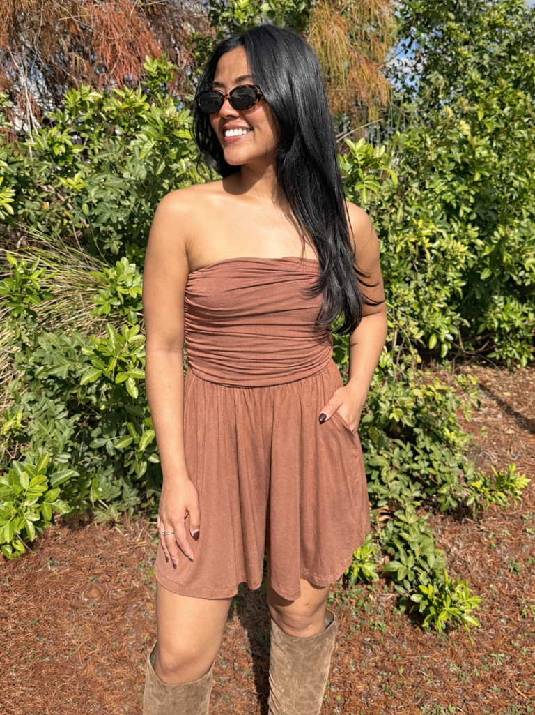 Haley Strapless Romper in Nutshell Brown