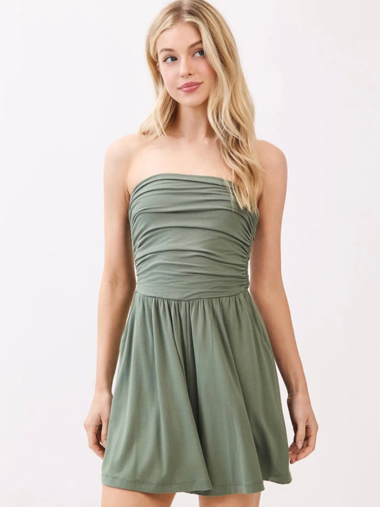 Haley Strapless Romper in Olive