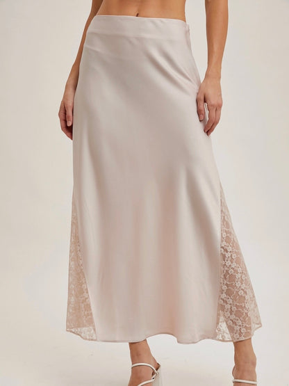 Stella Lace Silk Midi Skirt in Pearl