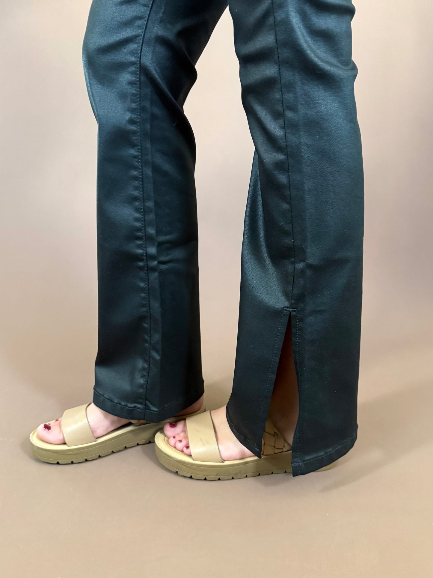 Halsey Bootcut Coated High Waist Jeans in Black