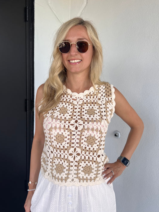 Sofie Crochet Tank in Taupe