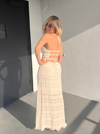 WILLOW OPEN BACK HALTER TOP IN CREAM