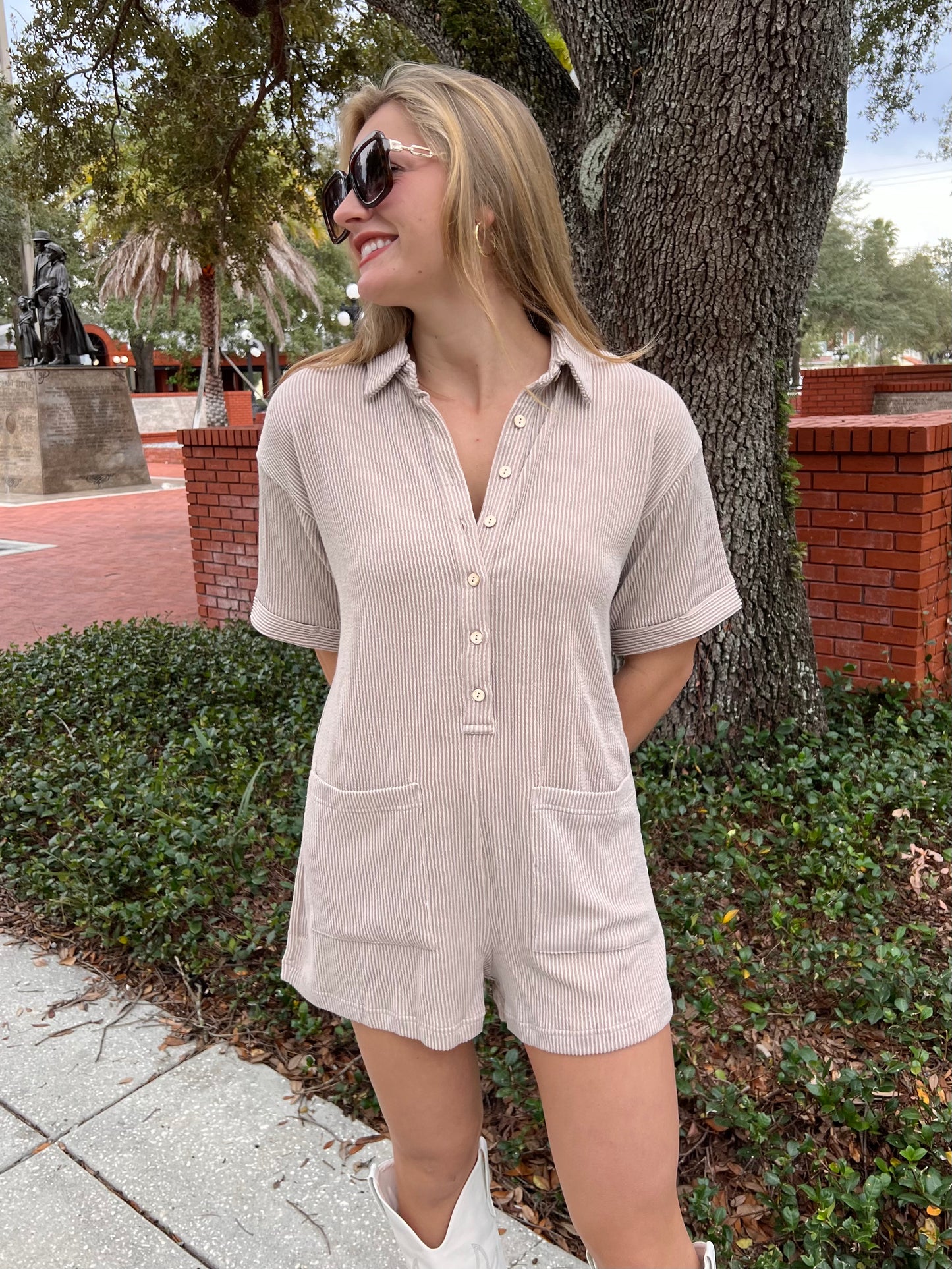 TAYLOR ROMPER IN TAUPE