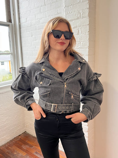 DIXIE BIKER JACKET IN BLACK DENIM