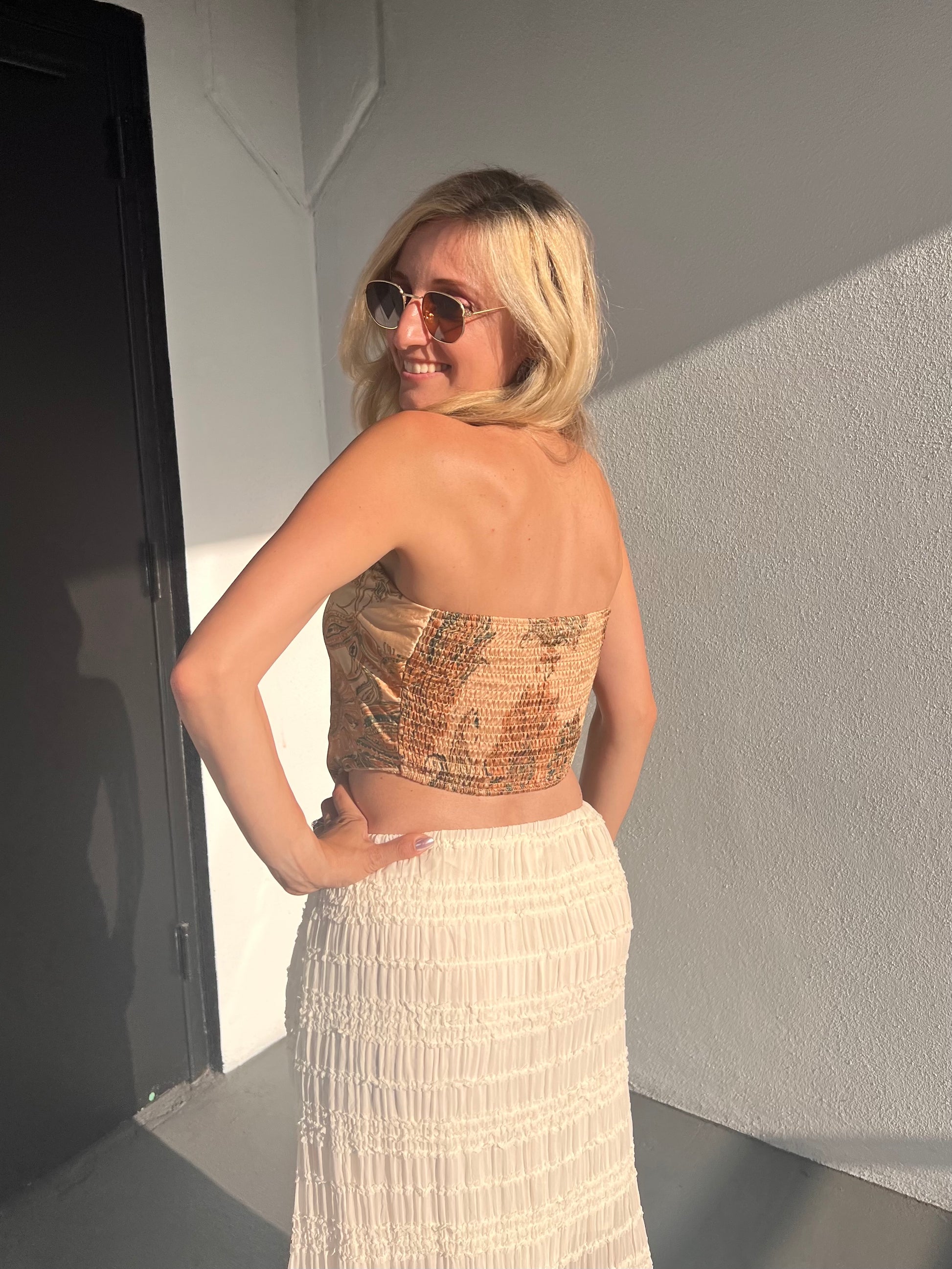 EVIE PAISLEY BANDANA TUBE TOP IN PEACH