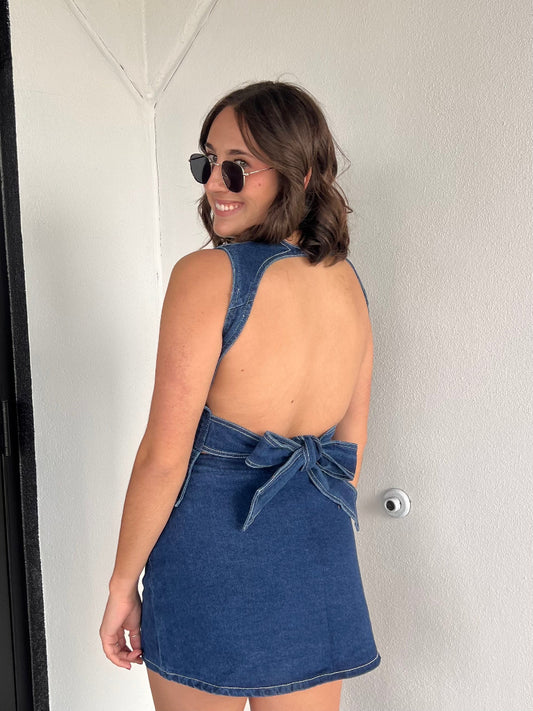 MADDEN OPEN BACK TIE TOP IN DENIM