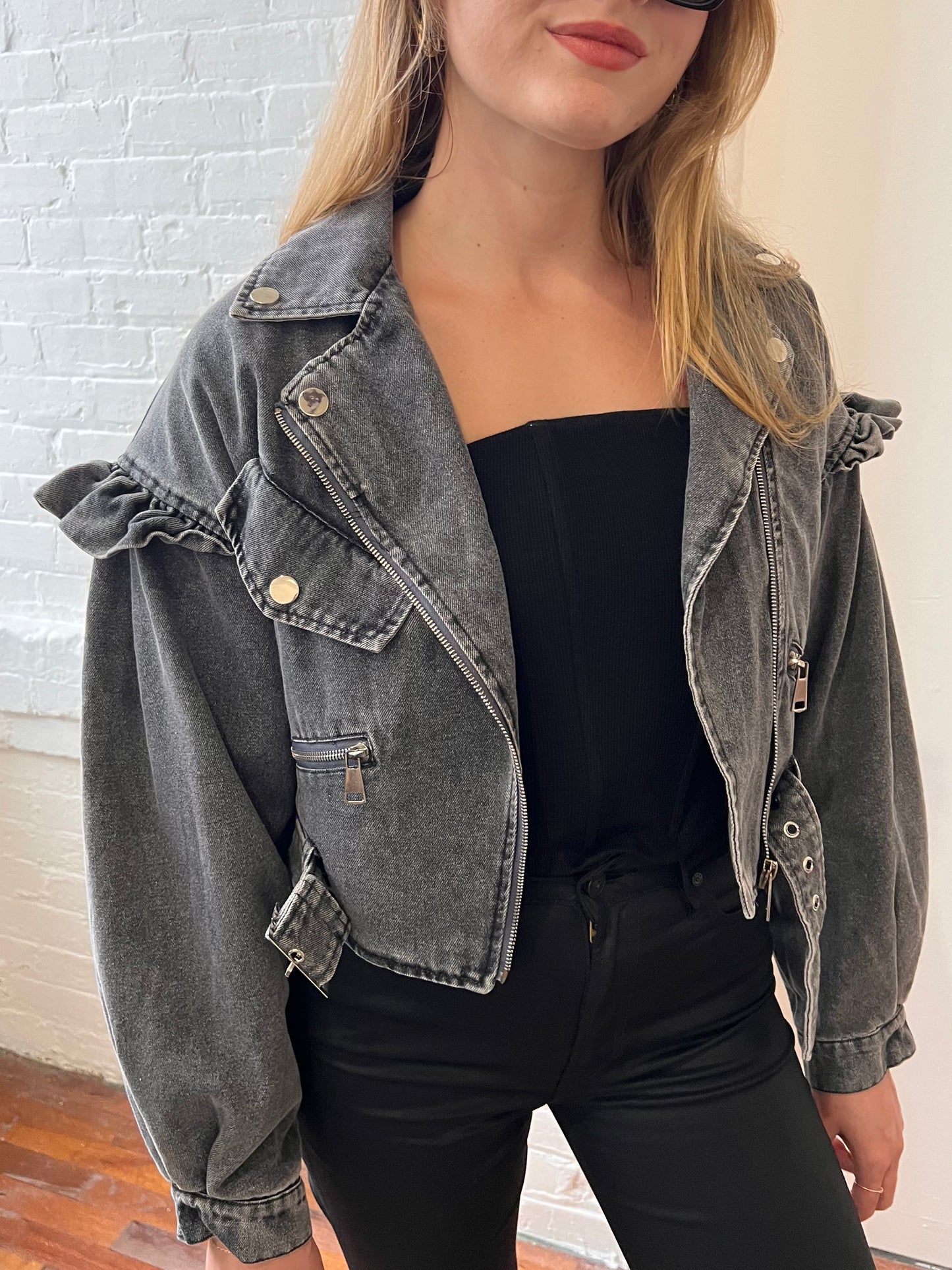 DIXIE BIKER JACKET IN BLACK DENIM