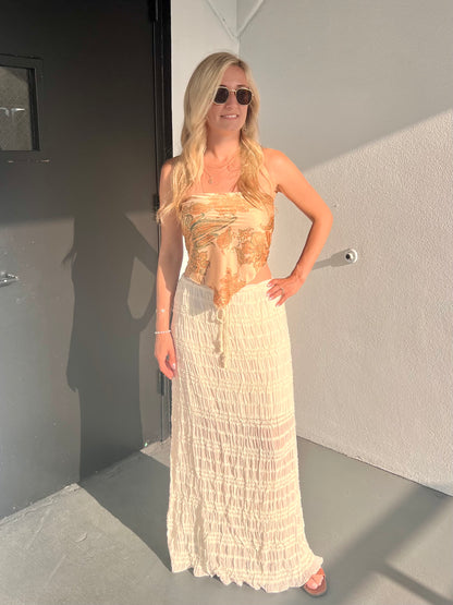 EVIE PAISLEY BANDANA TUBE TOP IN PEACH