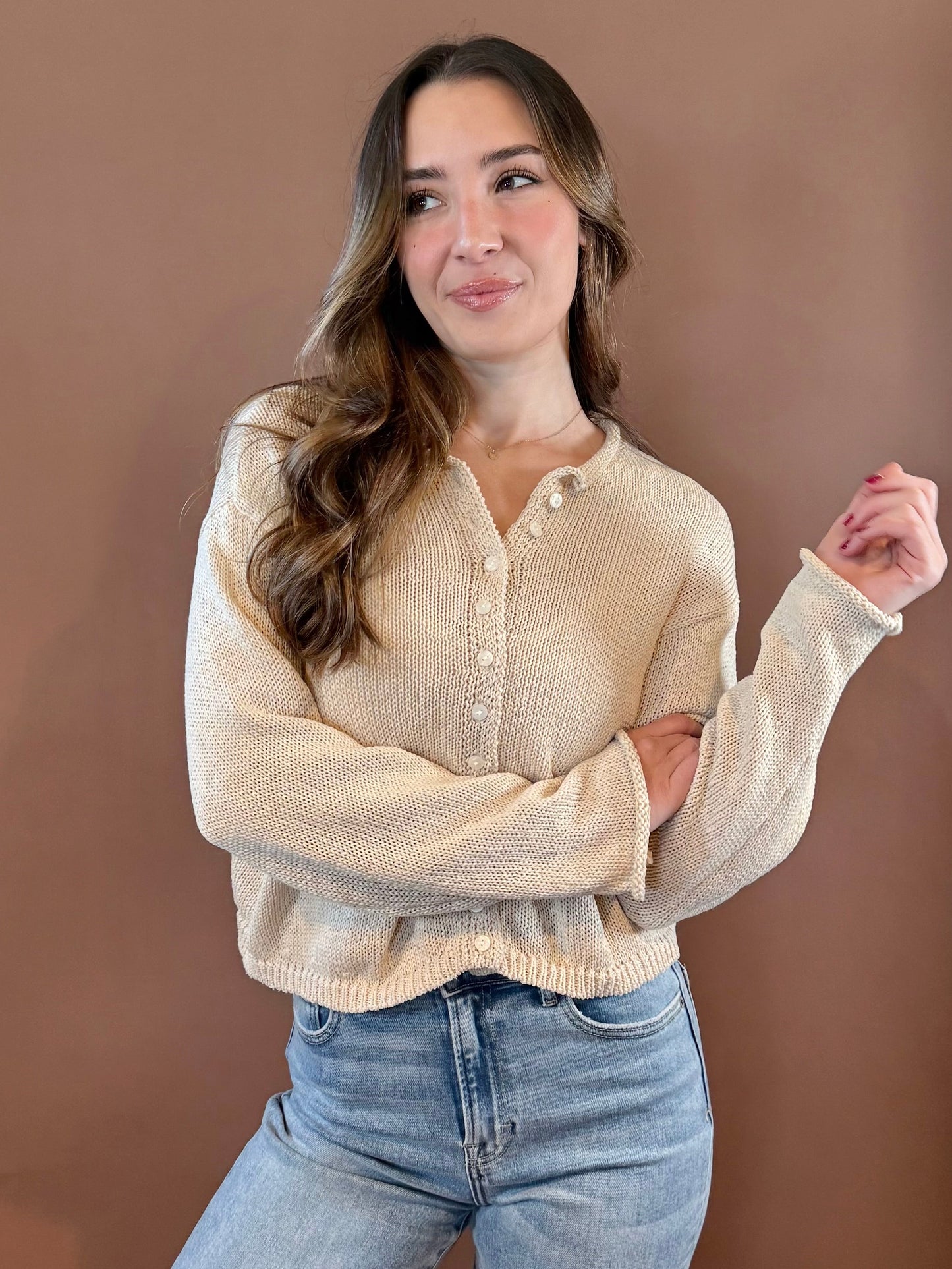 Forrest Long Sleeve Relaxed Cardigan in Cream
