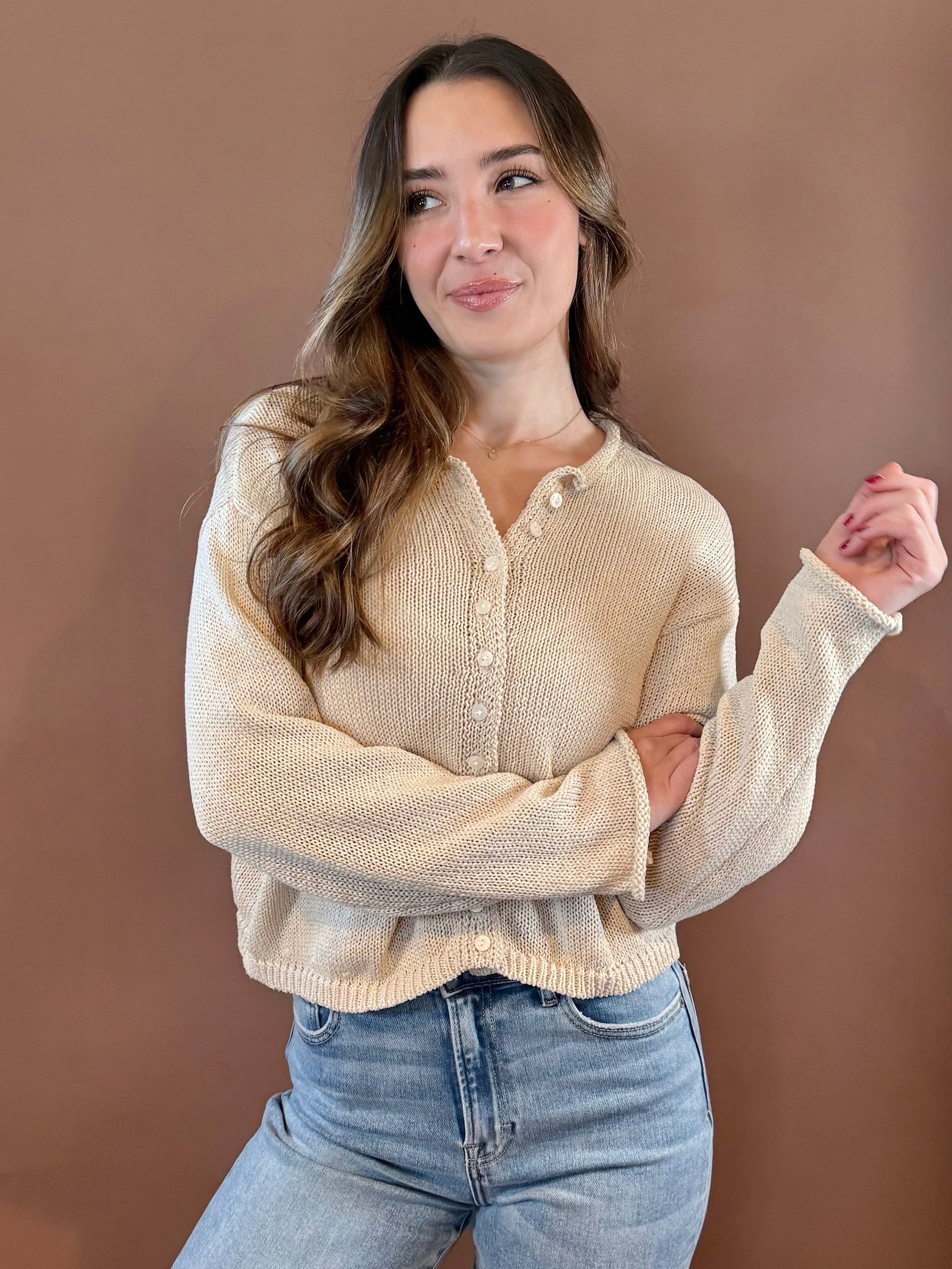 Forrest Long Sleeve Relaxed Cardigan in Cream