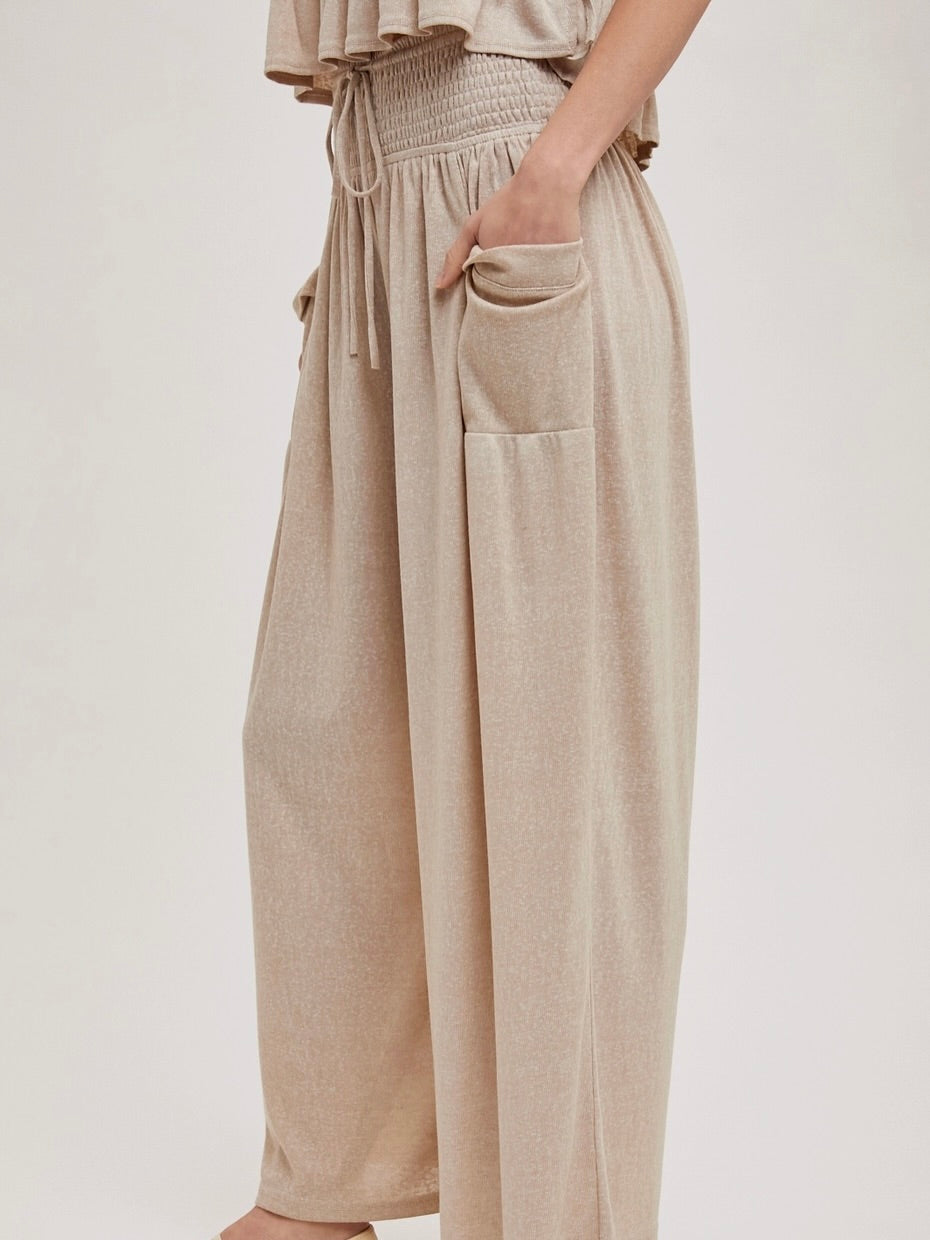 Willa Wide Leg Elastic Pants in Beige