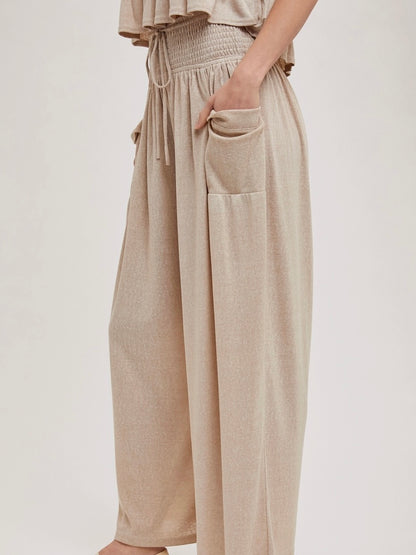 Willa Wide Leg Elastic Pants in Beige