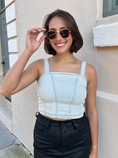 CHARLOTTE BUSTIER DENIM TOP