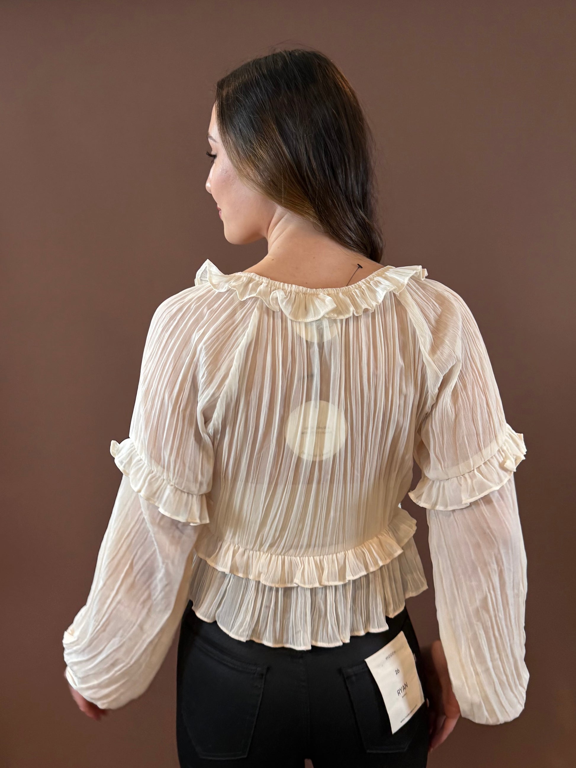 Della Long Sleeve Ruffle Blouse in Cream