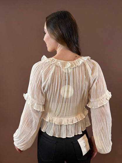 Della Long Sleeve Ruffle Blouse in Cream