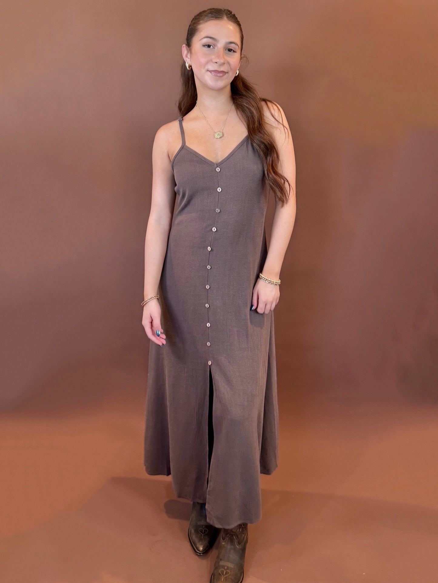 Chloe Sleeveless Maxi Dress in Chocolate Brown