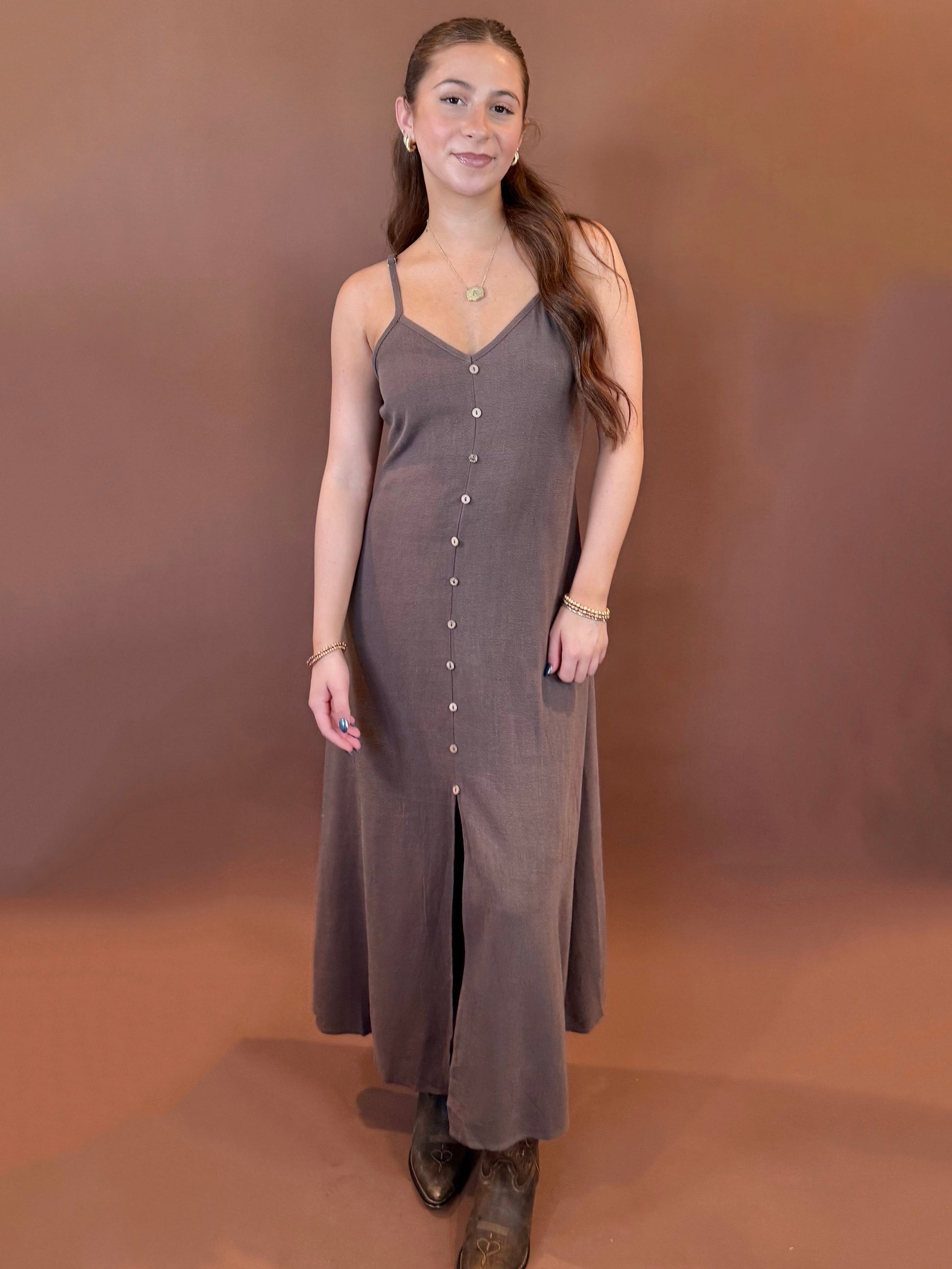 Chloe Sleeveless Maxi Dress in Chocolate Brown