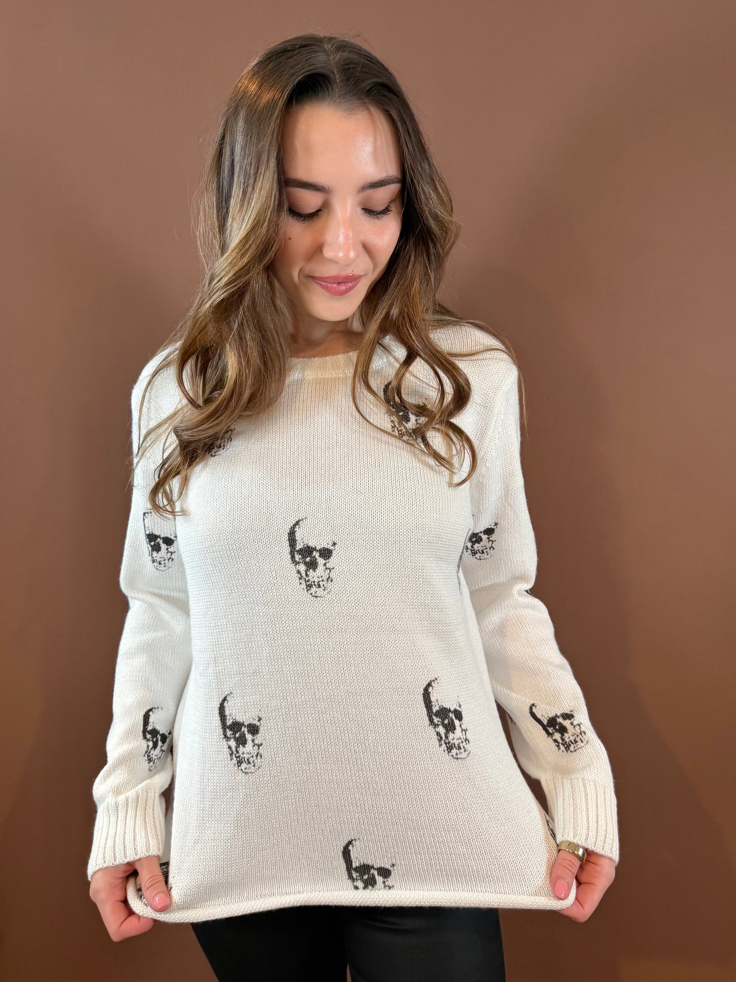 Ahoy Skull Long Sleeve Sweater in White