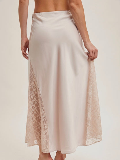 Stella Lace Silk Midi Skirt in Pearl
