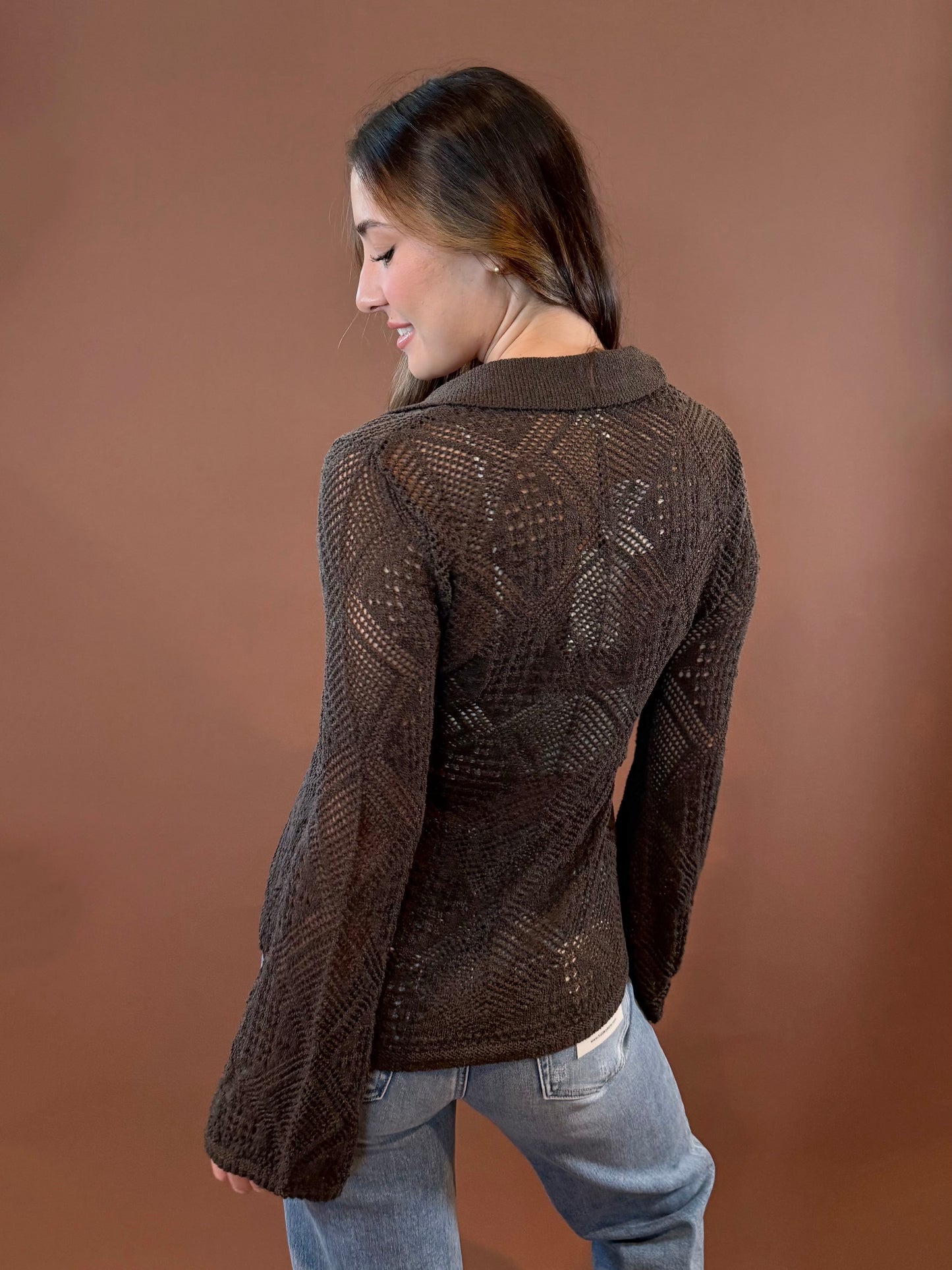 Willow Long Sleeve Knit Sweater Top in Charcoal