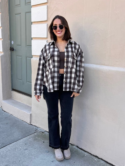 SOPHIA PLAID SHACKET IN BROWN