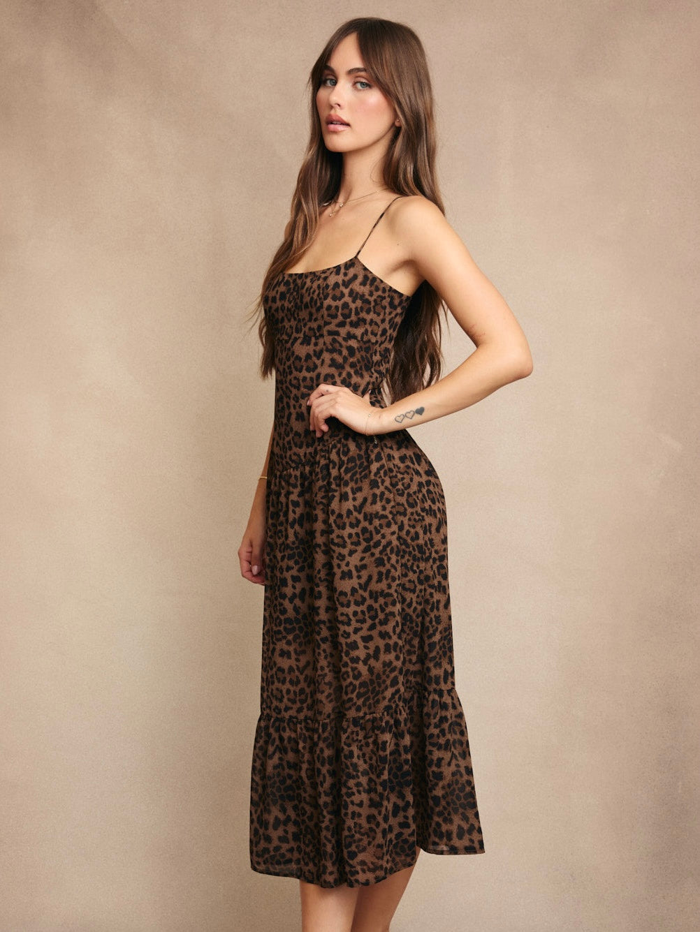 Sawyer Drop Waist Spaghetti Strap Maxi Dress in Leopard
