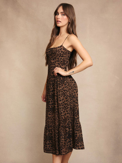 Sawyer Drop Waist Spaghetti Strap Maxi Dress in Leopard