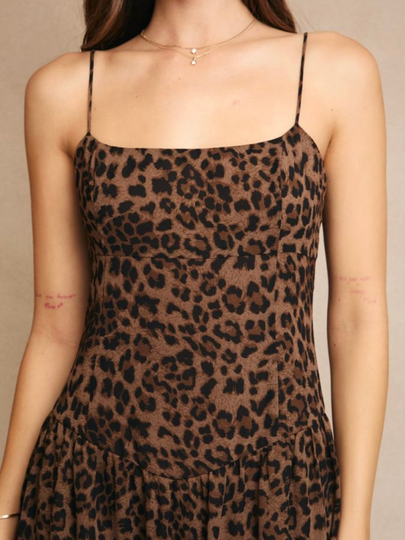 Sawyer Drop Waist Spaghetti Strap Maxi Dress in Leopard