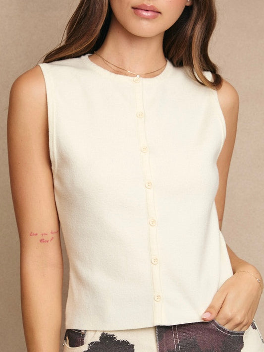 Annie Button Up Sleeveless Top in White