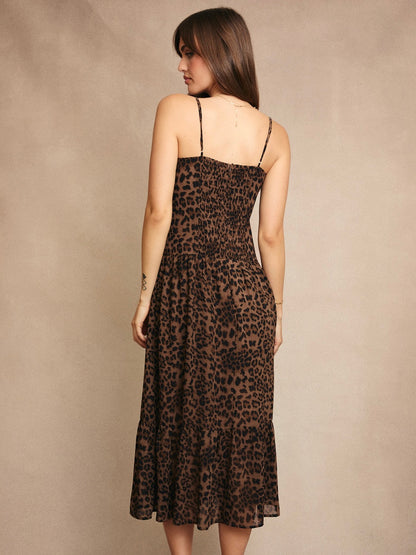 Sawyer Drop Waist Spaghetti Strap Maxi Dress in Leopard