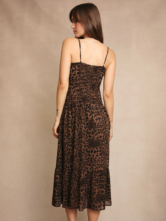 Sawyer Drop Waist Spaghetti Strap Maxi Dress in Leopard