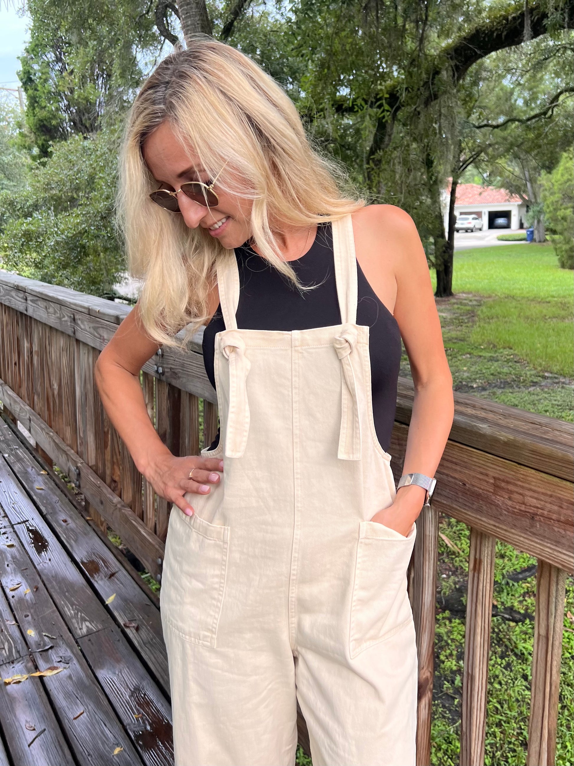 Harley Denim Jumpsuit in Oatmeal