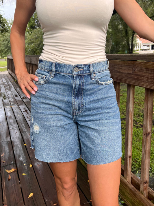 Lennox Long Dad Shorts in Denim