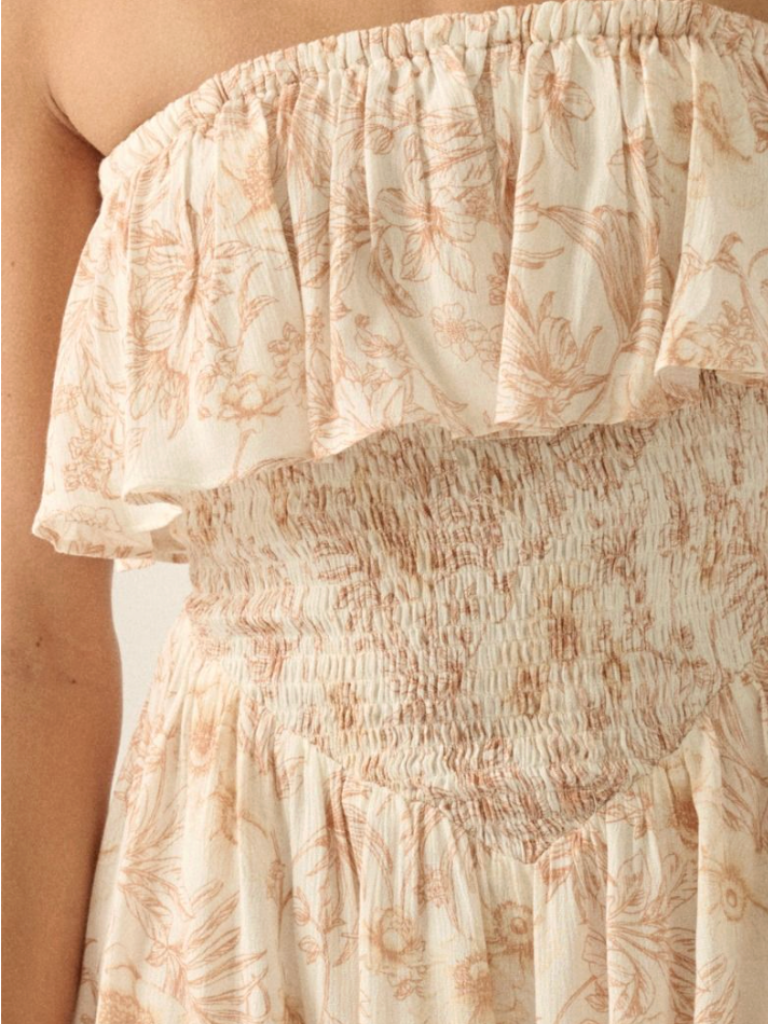Delilah Floral Strapless Romper in Ivory & Rust