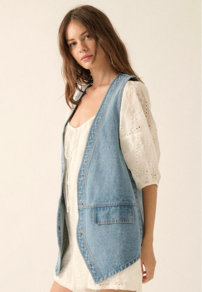 Wyatt Relaxed Fit Vest in Denim