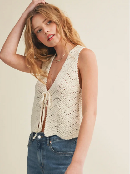 Briar Crochet Front Tie Tank Top in Cream